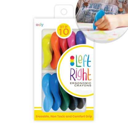 Ooly Left Right Ergonomic Erasable Crayons for Young Kids, Set of 10 - style: Left Right Crayons