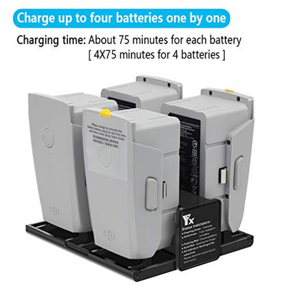 Hanatora Digital Display 4 in 1 Foldable Battery Charging Hub for DJI Air 2S,Mavic Air 2 Drone,Multi Charger in Sequence Charge Accessories
