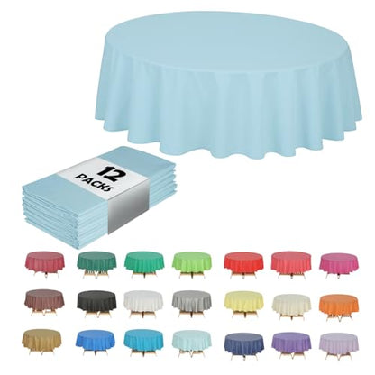 Evershine (12-Pack Heavy Duty Plastic Table Covers Tablecloth (Reusable) (Round 84", Light Blue) - color: Light Blue, size: 12 PACK Round 84"