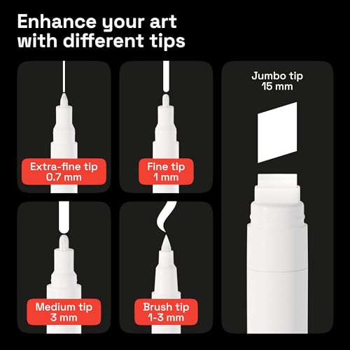 ARTISTRO White Paint Pens - Various Tips - Set of 5 - color: White