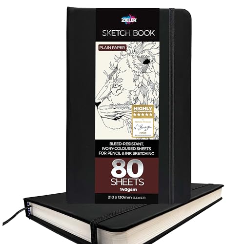 Zieler® 5.1" x 8.3" (130mm x 210mm) Hardcover Sketchbook, Pale Ivory Sheets, 140gsm, 80 Sheets - color: 210mm x 130mm