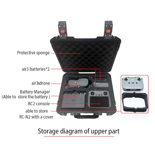 Hard Travel Carrying Case Shockproof Drone Hard Case Compatible with for DJI Air 3S, RC 2/RC-N2 Remote Controller and its Accessories