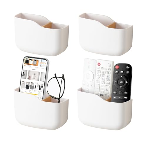 SUNFICON Wall Mount Remote Holder TV FAN Remote Control Holder Bedside Caddy Wall Organizer Phone Holder for Office Adhesive Media Player Controller Holder Box Tray Home Desk Nightstand 4 PACK WHITE - color: 4PACK WHITE