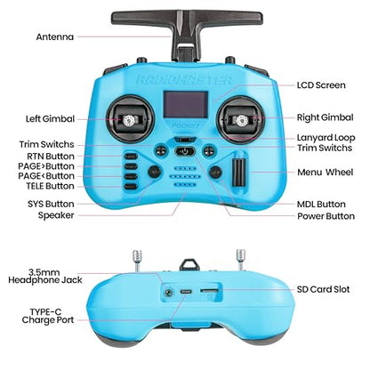 Radiomaster Pocket ELRS Remote Controller Portable Hall Gimbal EdgeTX 2.10.5 Transmitter with LED Light for FPV Drone/RC Helicopter&Car Boats&Multirotor (Battery Not Included) - color: Blue