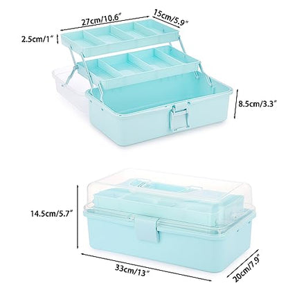 BTSKY 3-Layer Plastic Dividing Storage Box Craft Organizer and Storage - color: Blue