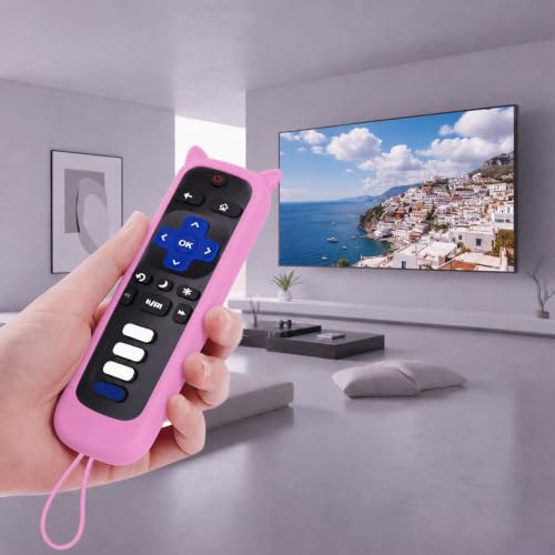 Silicone Remote Cover, Glow in the Dark Sleeve with Lanyard, Pink White - color: Pink White