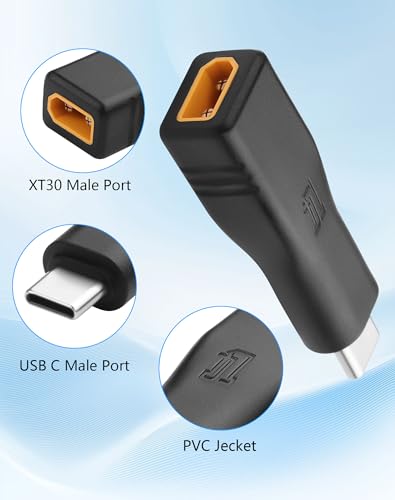 CERRXIAN USB C to XT30 Adapter, Type-C Male Input to XT30 Male Output Power Adapter for RC Lipo Battery Drone -2PCS