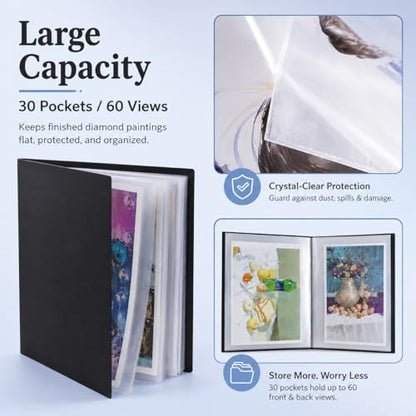Diamond Art Portfolio Book 22"×16" (55cm×40cm), 30sleeves, A2, Blue - color: Blue
