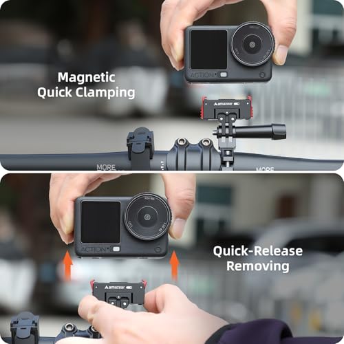 AMAZEAR 360° Rotation Magnetic Quick-Release Mount for DJI OSMO Action 6 / Nano/Xtra Accessories, Aluminum Alloy Metal Action6 Pro Adapter Holder for Sturdy and Durable, Black-Red
