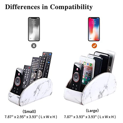 YAPISHI All-in-One Leather White TV Remote Holder with 5 Compartments - color: Marble White, size: Large