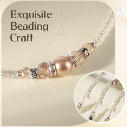 Teacher Beaded Lanyard with Retractable Badge Reel, Pearl, Gold - color: Gold