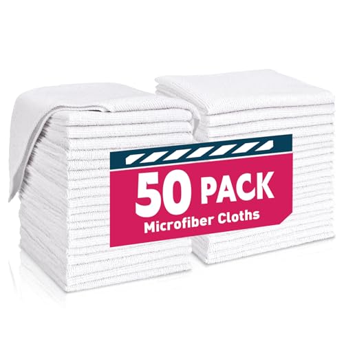 TEAWOO White Microfiber Towels- 50 Pack, Microfiber Cleaning Cloths Bulk - color: White, size: 50 Pack