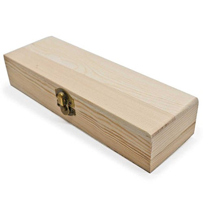 Plain Unfinished Wood Pencil Box, Unpainted Rectangle DIY Artist Tool and Brush Storage Box Case with Locking Clasp, Small