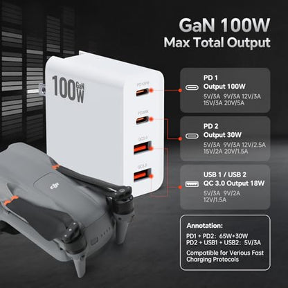 100W GaN Charger 4-Port Power Adapter for DJI Drone Accessories