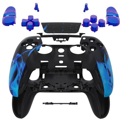 eXtremeRate Full Set Shell with Buttons Touchpad Cover Compatible with ps5 Edge Controller, Blue Flame Replacement Decorative Trim Shell Front Back Plates Compatible with ps5 Edge Controller - color: Blue Flame