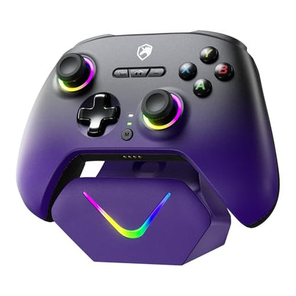 ECHTPower Upgrated PC Gaming Controller TMR Hall Effect Joysticks Anti-Drift & Dual Triggers, 1000Hz Polling Rate, Turbo & Vibration, Programmable Buttons for PC/Switch/Switch 2/iOS/Android with Charging Dock - color: Black Purple