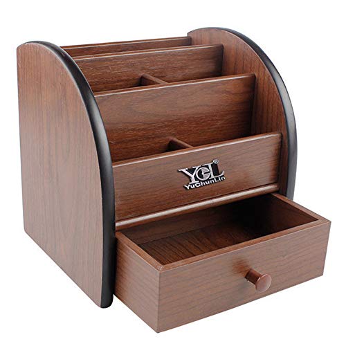 Remote control organizer with drawer, makeup organizers,office pencil holder for desk,wooden multifunctional tabletop storage case YCL828