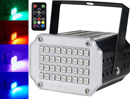 DJ Disco KTV Bars Lights Strobe Lights Stage Light 36 LED Mini Disco LIghts Flash Strobe Lighting with Sound Activated and Speed Control for Party Wedding (multil with a remote control)