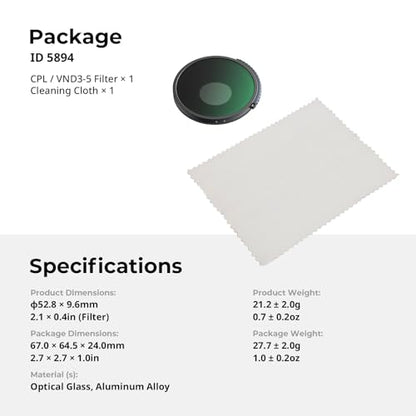 SmallRig 2-in-1 CPL/VND 3-5 Filter for DJI Osmo Action 6-5894 - style: 2-in-1 Filter: VND 3-5 / CPL