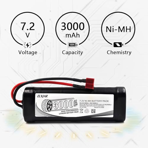 (2-Pack) 7.2V 3000mAh Ni-MH Battery with Connector for RC Vehicles - color: 7.2V 3000mAh T-Plug