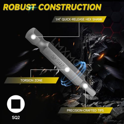Square Drive Bits 12pcs Magnetic Square Head Screwdriver Bits SQ2 High Magnetic Drill Bit Set (50mm 65mm 150mm) for Power Screwdriver Drill Impact Driver - color: Square Head