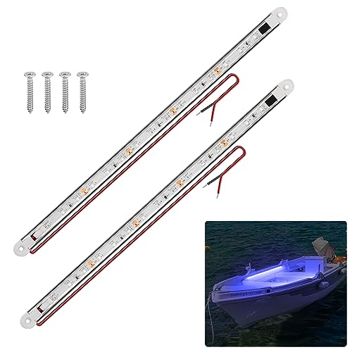 RVZONE Marine LED Boat Strip Lights, Blue 2‑Pack IP67 Interior Lighting - color: Blue/11.8 inch/2 Pcs