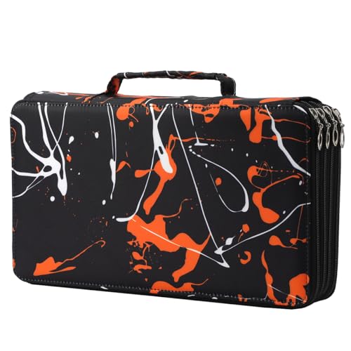 300 Slots Canvas Pencil Case 4-Layer Zipped Holder w/Handle - color: Orange Splash Ink, size: 300
