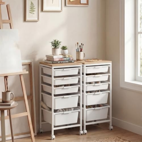 RELAX4LIFE 5-Drawer Rolling Storage Cart w/Lockable Wheels(White) - color: White, size: 25”H