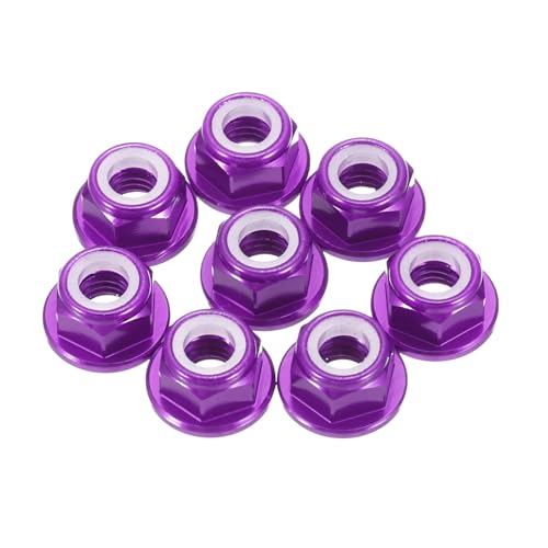 MECCANIXITY 8 Pcs M5 Pitch 0.8mm Aluminum Alloy Lock Nuts Flanged Hex Nuts Nylon Locking Serrated for RC Drone Quadcopter Motor Prop Adapter FPV Parts Fasteners, Purple - color: Purple, size: M5x0.8mm