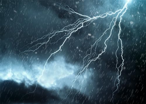 BELECO 8x6ft Fabric Lightning Thunderstorm Backdrop Rainstorm Dark Cloudy Sky Background for Party Decorations Photo Booth Shoot Studio Props - size: 8x6FT