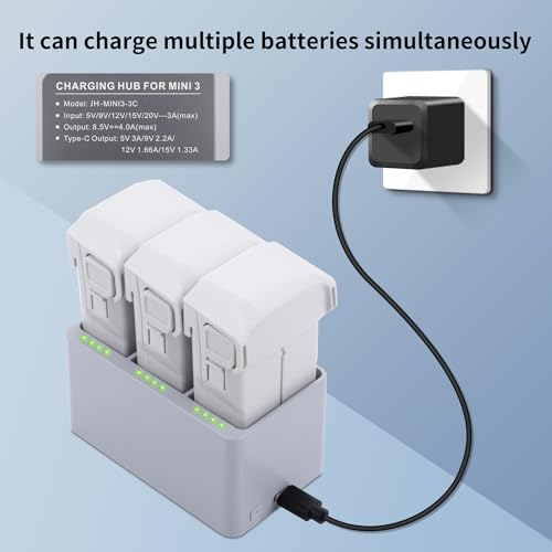 2-Pack Mini 3/Mini 4 Pro Battery, 3-Channel Charger Two-Way Charging Hub