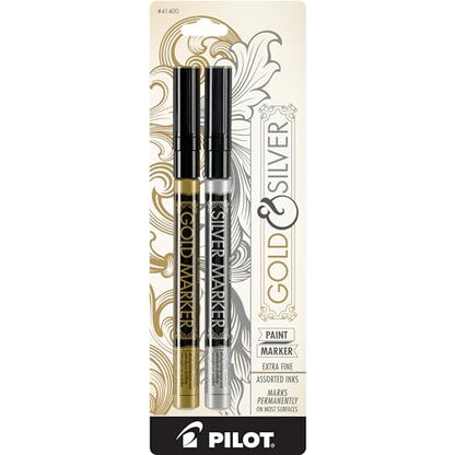 PILOT Extra Fine Point Permanent Markers, Gold/Silver Ink, 2-Pack