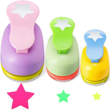 CHENGU 3 Pack Star Hole Punch 2"/1"/0.6", Random Color - color: Random Color, style: Star