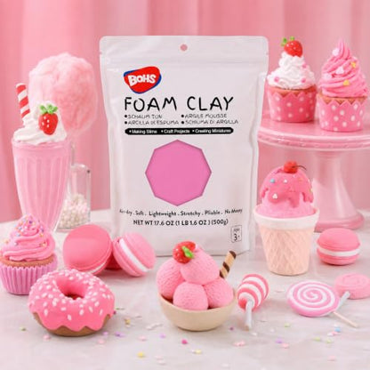 BOHS Foam Clay, Pink Air Dry Modeling Clay, 1.1 lb - color: Pink, size: 500 g