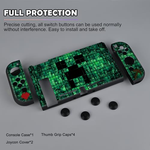DLseego My World MC Protective Case for Switch New Model, Dockable Soft Shell Cute Cover Case for Joycon Controller with 4PCS Thumb Grips Caps - Green Switch - color: Green Switch