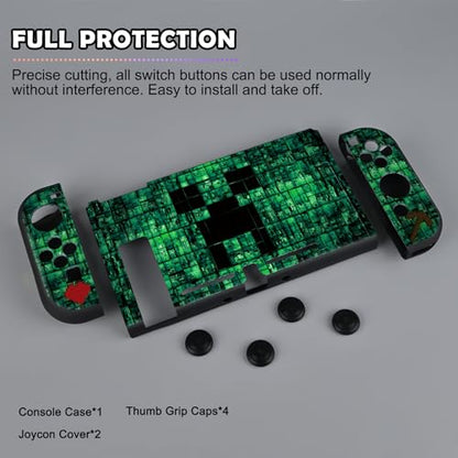 DLseego My World MC Protective Case for Switch New Model, Dockable Soft Shell Cute Cover Case for Joycon Controller with 4PCS Thumb Grips Caps - Green Switch - color: Green Switch