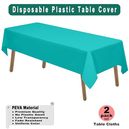 Aqua Blue Plastic Tablecloths 2 Pack Disposable Table Covers 54 x 108 Inch. Baby Shower Party Tablecovers Seafoam Blue Table Cloths for BBQ Picnic Birthday Wedding Parties 8 ft Rectangle Table Use - color: A02 Aqua