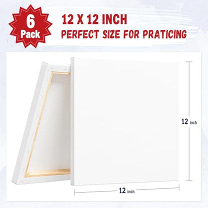12x12 Canvas for Painting, 6 Pack Primed Stretched Canvases for Art - size: 12*12-6