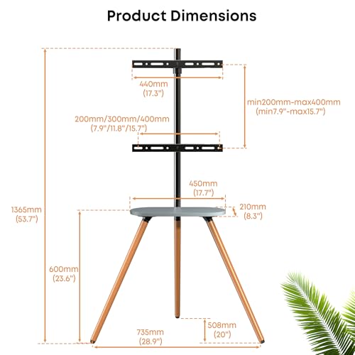 Easel TV-Stand for 43-65‘‘ TVs - Tripod, Swivel, Portable, Black Walnut - color: Black