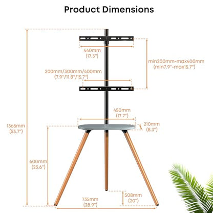 Easel TV-Stand for 43-65‘‘ TVs - Tripod, Swivel, Portable, Black Walnut - color: Black