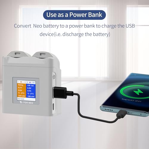 Hanatora LCD Multifunction Parallel Battery Charger for DJI Neo,Dual Two-Way Charging Hub,Fast Charge Two Batteries Drone Accessories