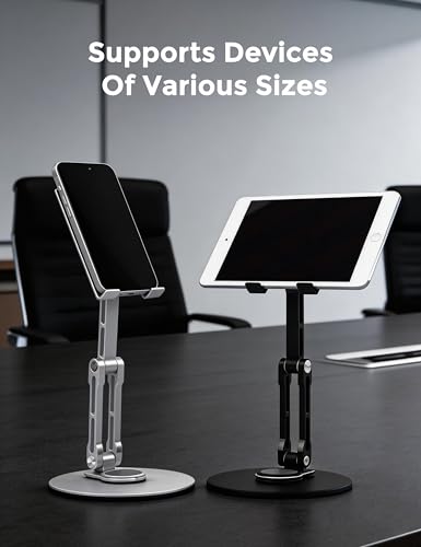 Aluminum Tablet Stand for Desk, 360° Rotating Height Adjustable - color: black