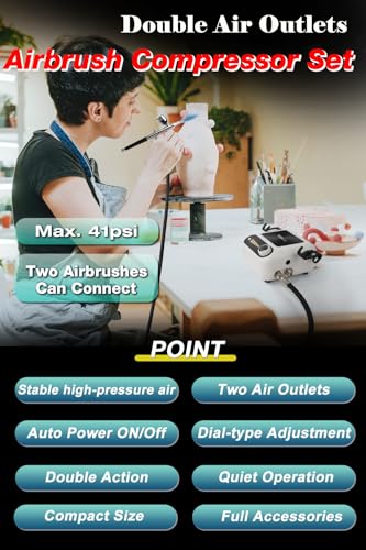 Airbrush Kit with Compressor, Can Connect Two Airbrushes, High-Pressure Air - size: One Airbrush Kit