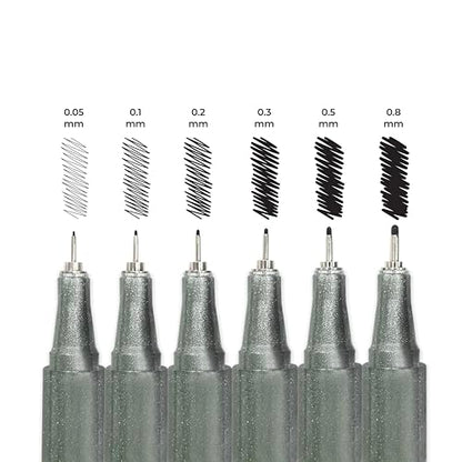 Camel Fine Liner Pens, assorted pack of 6 pens with 6 free A6 postcards