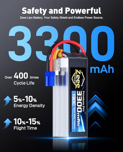 Zeee Premium Pro 6S Lipo Battery 3300mAh 22.2V 130C with EC5 Plug (2 Packs)