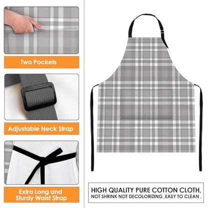Britimes Apron with Pockets, 32x28 inch, 2 Pack, Plaid - color: Black Gray