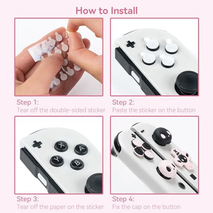 GeekShare Silicone Cross D-Pad Button Caps Set Joystick Cover - Cute ABXY Key Buttons Sticker Compatible with Switch/OLED Joy Con - Sweetheart Skull - size: Switch / OLED Sweetheart Skull