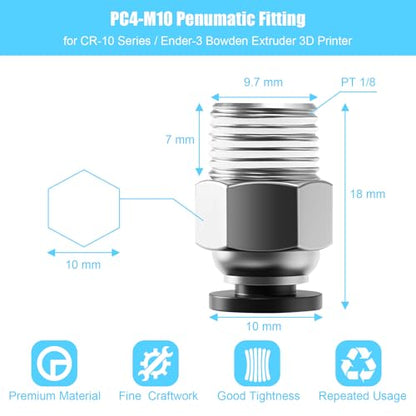 10PCS PC4-M10 PTFE Tube Connector Fittings, Bowden Coupler for 3D Printer