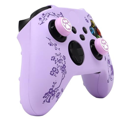 Cat Among Blossoming Branches Skin Compatible with Xbox Series X Wireless Controller, RALAN Protector Case， Customised Thumb Grips Cap - color: Cat Purple
