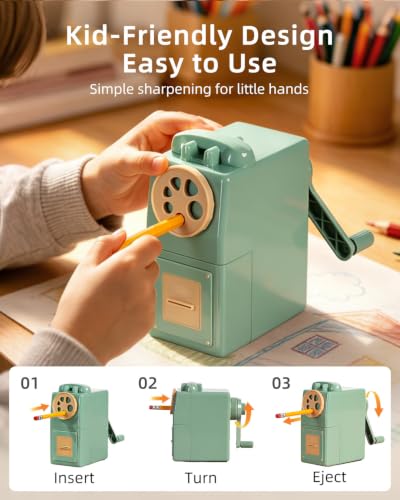 ZMOL Heavy Duty Manual Hand Crank Pencil Sharpener, Desktop, Green - color: Green